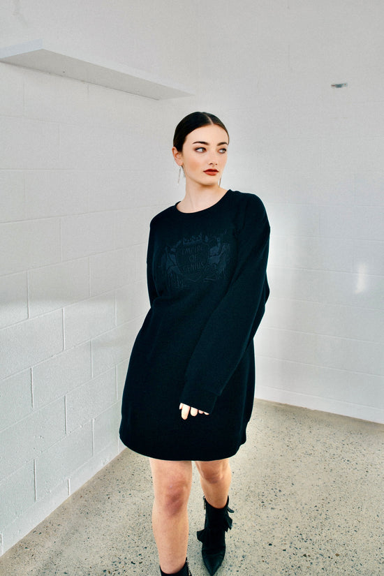 Image Title Empire of Genius Embroidered Sweater/Dress in Black on Black